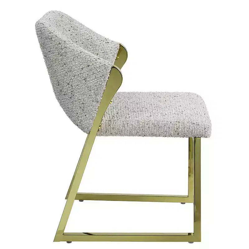 Teddy Faux Shearling Dining Chair, Mirrored Gold Stainless Steel Legs, Padded Seat & Back