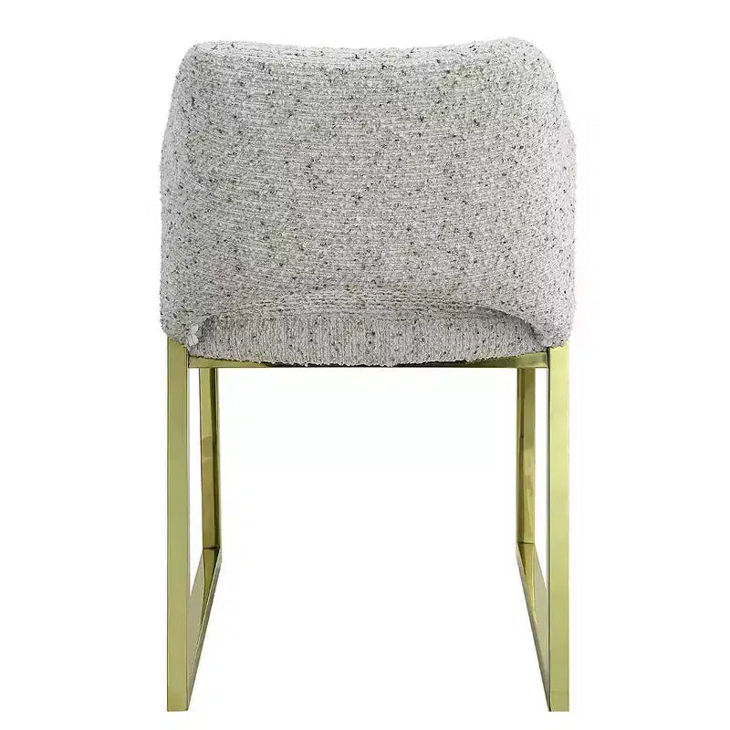 Teddy Faux Shearling Dining Chair, Mirrored Gold Stainless Steel Legs, Padded Seat & Back