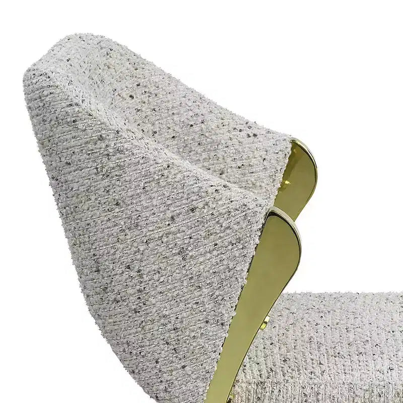 Teddy Faux Shearling Dining Chair, Mirrored Gold Stainless Steel Legs, Padded Seat & Back