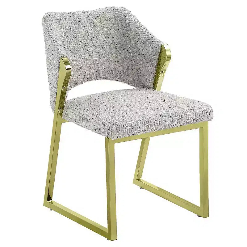 Sedia da pranzo in pelliccia sintetica "Teddy", gambe a specchio in acciaio inox color oro, seduta e schienale imbottiti