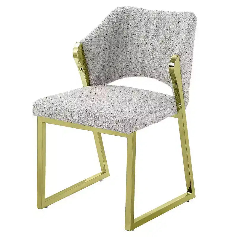 Sedia da pranzo in pelliccia sintetica "Teddy", gambe a specchio in acciaio inox color oro, seduta e schienale imbottiti
