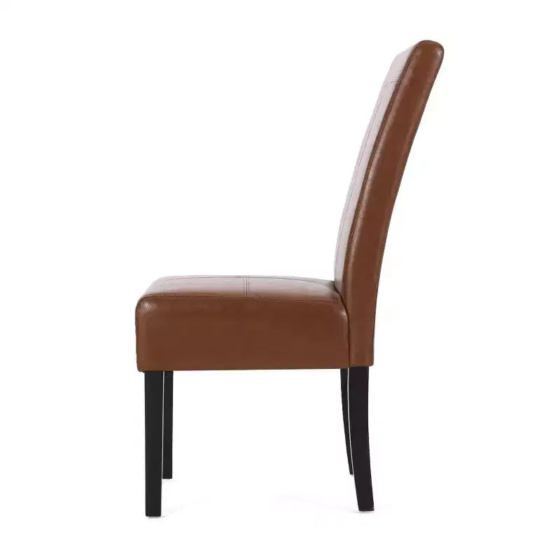 Set of 2 Faux Leather T-Stitch Upholstered Dining Chairs, High Back, Wood Legs, 300 LBS Capacity