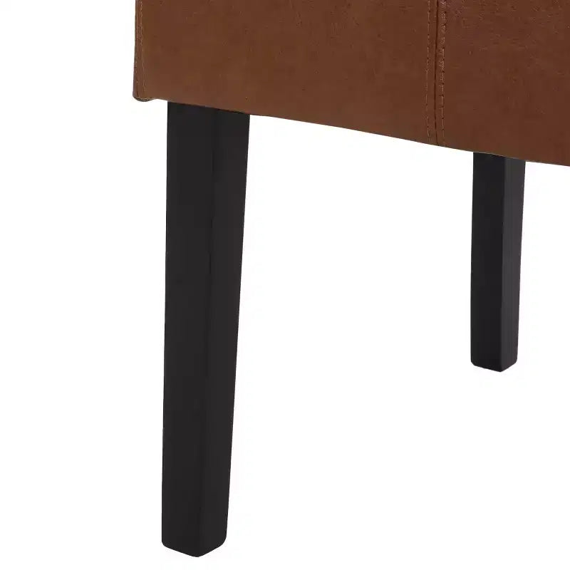 Set of 2 Faux Leather T-Stitch Upholstered Dining Chairs, High Back, Wood Legs, 300 LBS Capacity