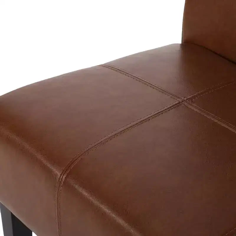 Set of 2 Faux Leather T-Stitch Upholstered Dining Chairs, High Back, Wood Legs, 300 LBS Capacity