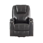 Poltrona Reclinabile Power Lift, in Leather Aire Color Canna di Fucile, Seduta con Molle Insacchettate, 2 Portabicchieri