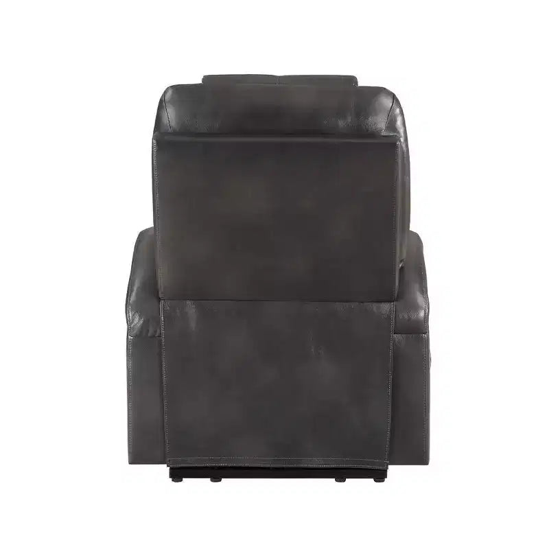 Power Lift Recliner Chair, Gunmetal Leather Aire, Pocket Coil Seat, 2 Cup Holders