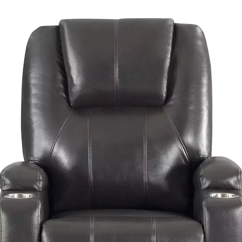 Power Lift Recliner Chair, Gunmetal Leather Aire, Pocket Coil Seat, 2 Cup Holders