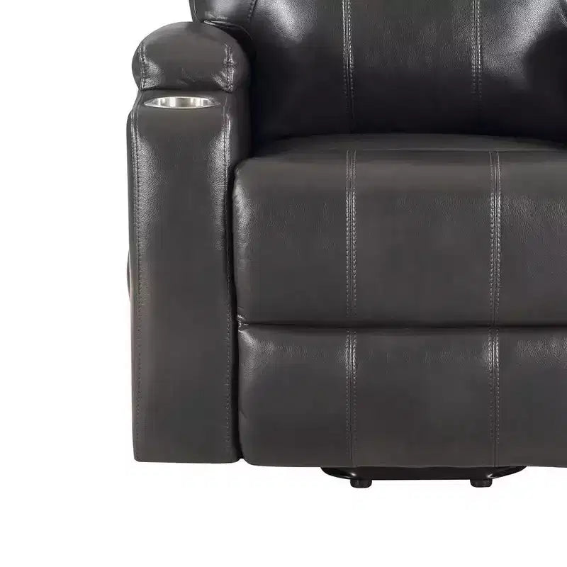 Poltrona Reclinabile Power Lift, in Leather Aire Color Canna di Fucile, Seduta con Molle Insacchettate, 2 Portabicchieri