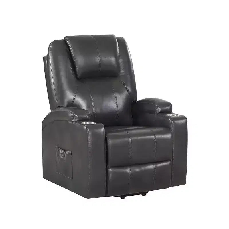 Poltrona Reclinabile Power Lift, in Leather Aire Color Canna di Fucile, Seduta con Molle Insacchettate, 2 Portabicchieri
