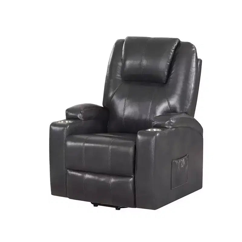 Poltrona Reclinabile Power Lift, in Leather Aire Color Canna di Fucile, Seduta con Molle Insacchettate, 2 Portabicchieri