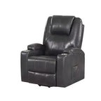 Poltrona Reclinabile Power Lift, in Leather Aire Color Canna di Fucile, Seduta con Molle Insacchettate, 2 Portabicchieri