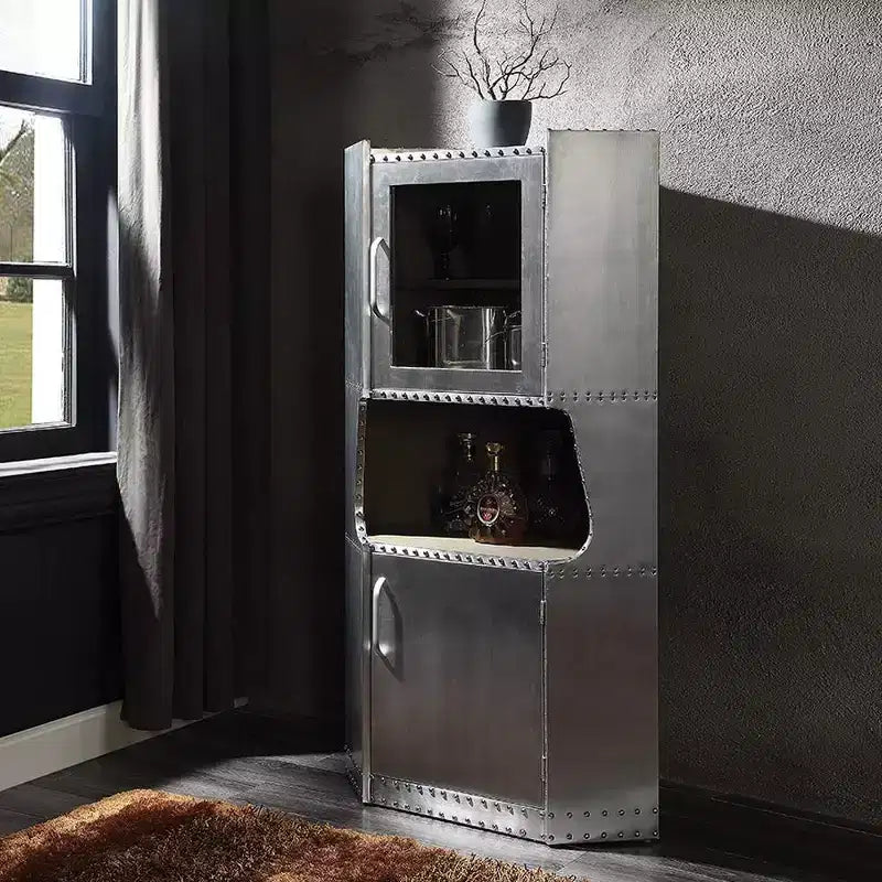 Industrial Aluminum Decorative Storage Cabinet, 2 Doors & 1 Drawer, No Assembly Required