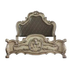 Letto a piattaforma Queen 92" trapuntato in similpelle con volute decorative e intagli, bianco osso vintage
