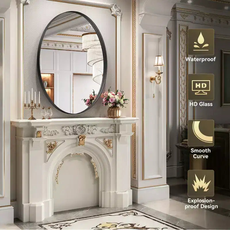 Specchio da bagno ovale con montaggio a parete, orizzontale e verticale, cornice in alluminio, diverse dimensioni