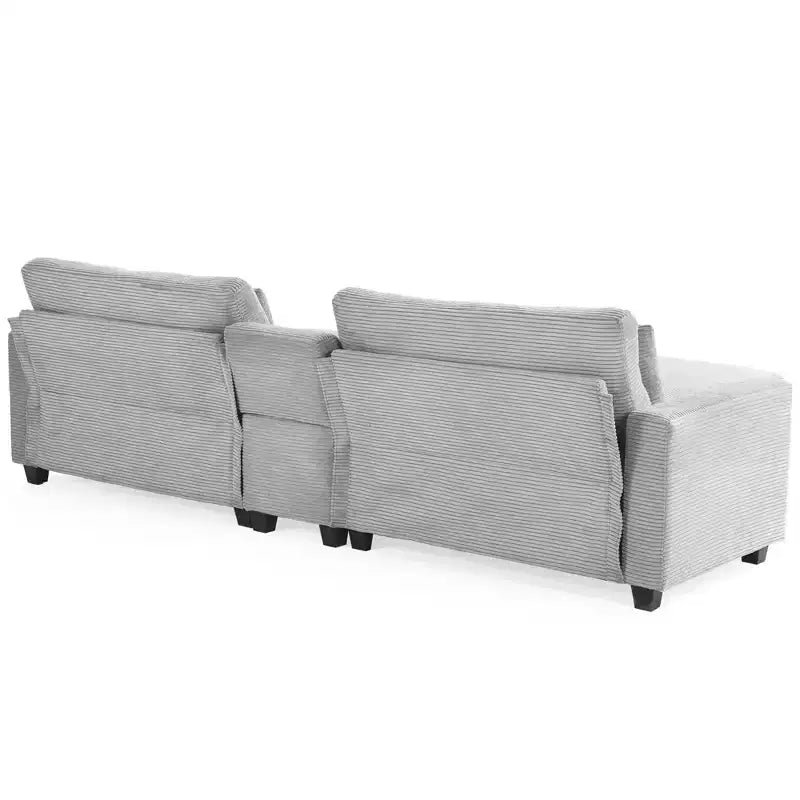 112" Corduroy Sectional Sofa with 2 Ottomans, Hidden Storage, Cup Holders & USB Charging Port, Seats 4