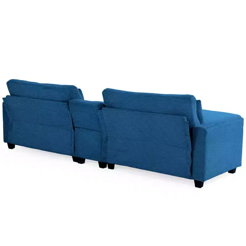 112" Corduroy Sectional Sofa with 2 Ottomans, Hidden Storage, Cup Holders & USB Charging Port, Seats 4