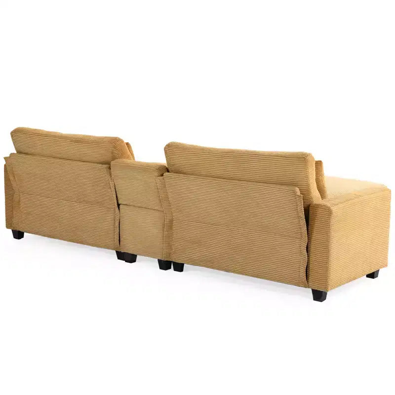 112" Corduroy Sectional Sofa with 2 Ottomans, Hidden Storage, Cup Holders & USB Charging Port, Seats 4