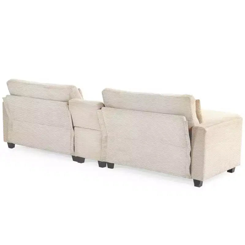 112" Corduroy Sectional Sofa with 2 Ottomans, Hidden Storage, Cup Holders & USB Charging Port, Seats 4