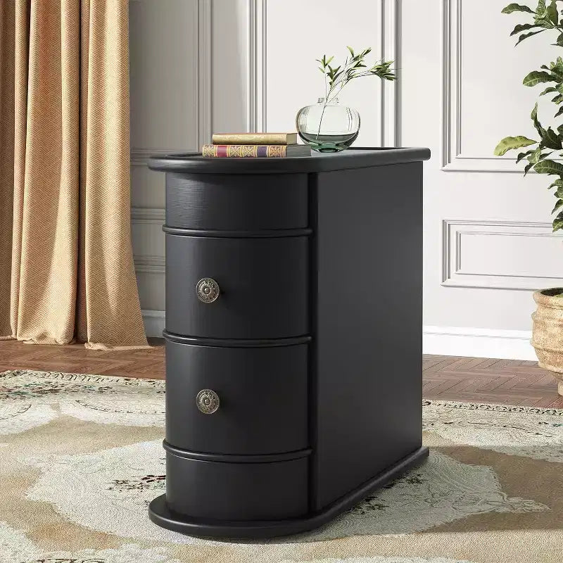 Comodino stretto in legno con 2 cassetti, comodino e tavolino da divano, nessun assemblaggio richiesto, bianco
