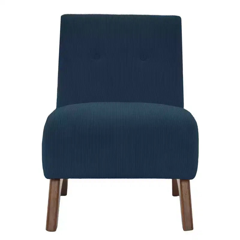 Poltroncina a pozzetto imbottita in velluto a coste con gambe in legno, senza braccioli, per soggiorno, camera da letto