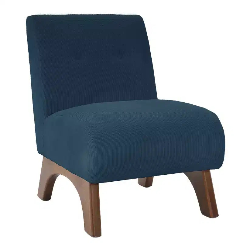 Poltroncina a pozzetto imbottita in velluto a coste con gambe in legno, senza braccioli, per soggiorno, camera da letto