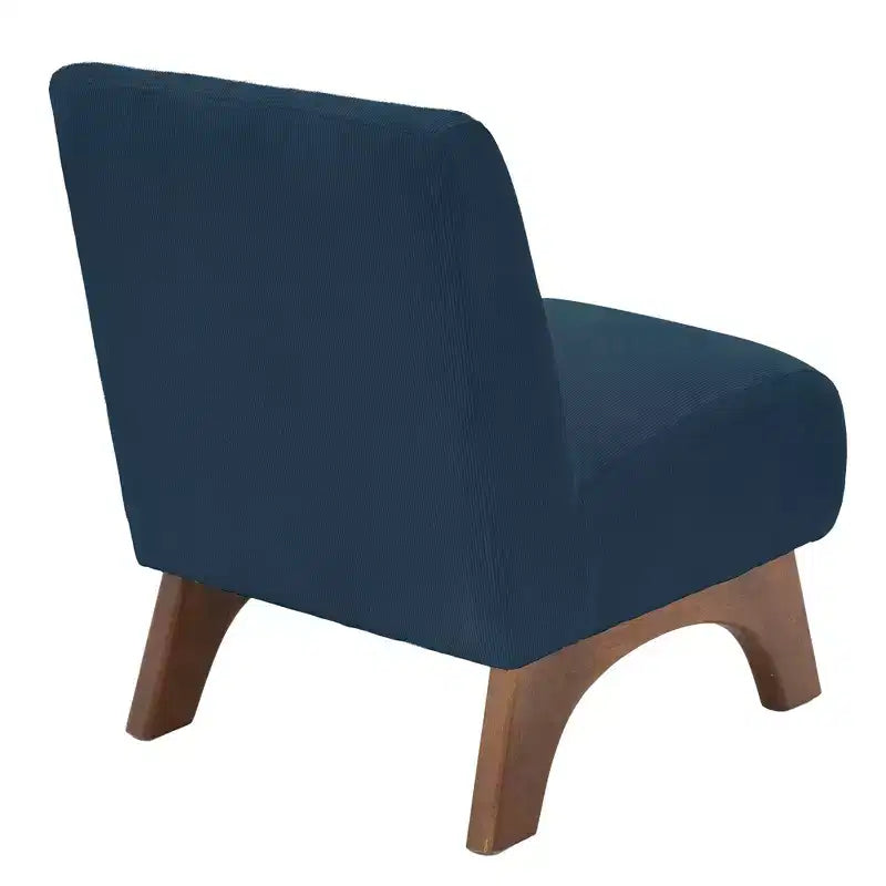 Poltroncina a pozzetto imbottita in velluto a coste con gambe in legno, senza braccioli, per soggiorno, camera da letto