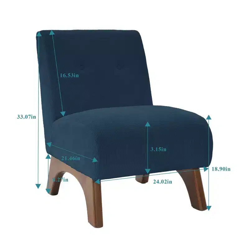 Poltroncina a pozzetto imbottita in velluto a coste con gambe in legno, senza braccioli, per soggiorno, camera da letto