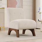 Poltroncina a pozzetto imbottita in velluto a coste con gambe in legno, senza braccioli, per soggiorno, camera da letto