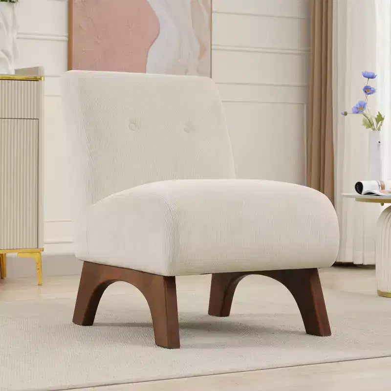 Modern Corduroy Upholstered Slipper Accent Chair with Wood Legs, Armless Reading Chair for Living Room, Bedroom