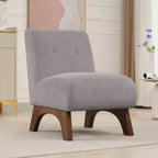Poltroncina a pozzetto imbottita in velluto a coste con gambe in legno, senza braccioli, per soggiorno, camera da letto