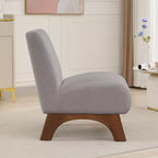Poltroncina a pozzetto imbottita in velluto a coste con gambe in legno, senza braccioli, per soggiorno, camera da letto