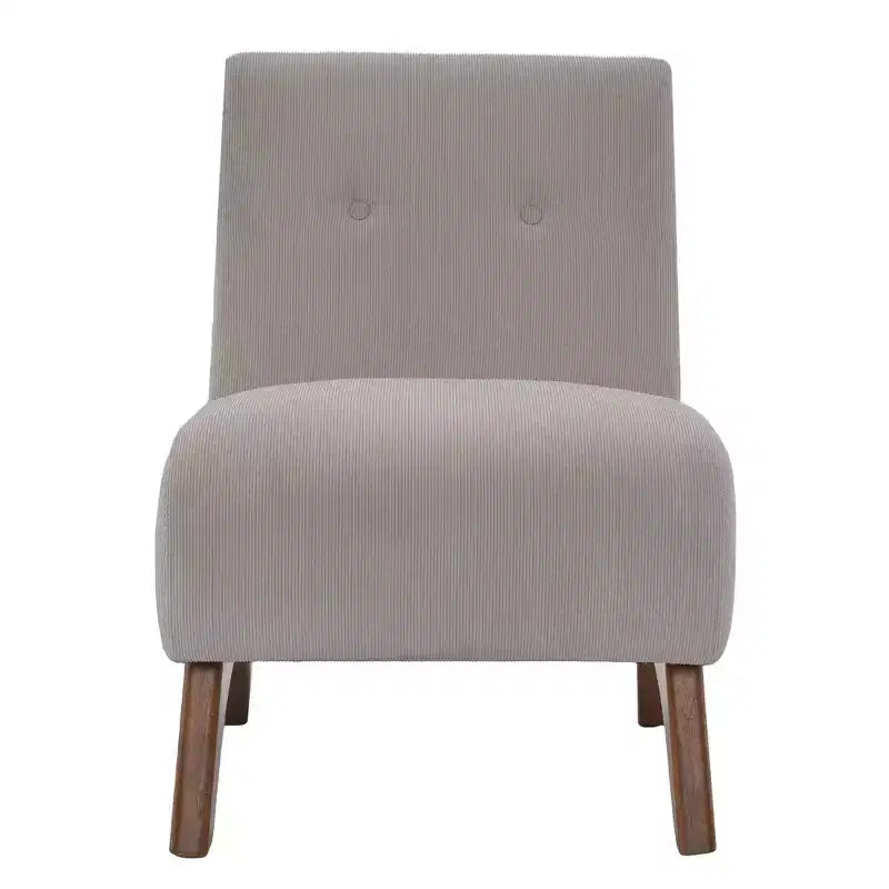 Poltroncina a pozzetto imbottita in velluto a coste con gambe in legno, senza braccioli, per soggiorno, camera da letto