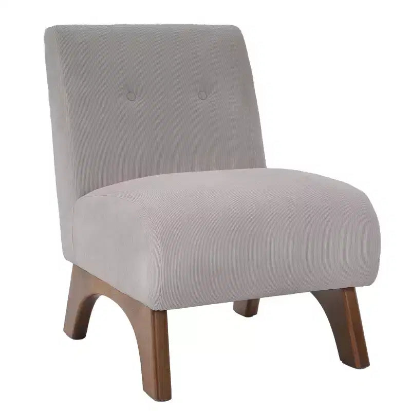 Poltroncina a pozzetto imbottita in velluto a coste con gambe in legno, senza braccioli, per soggiorno, camera da letto