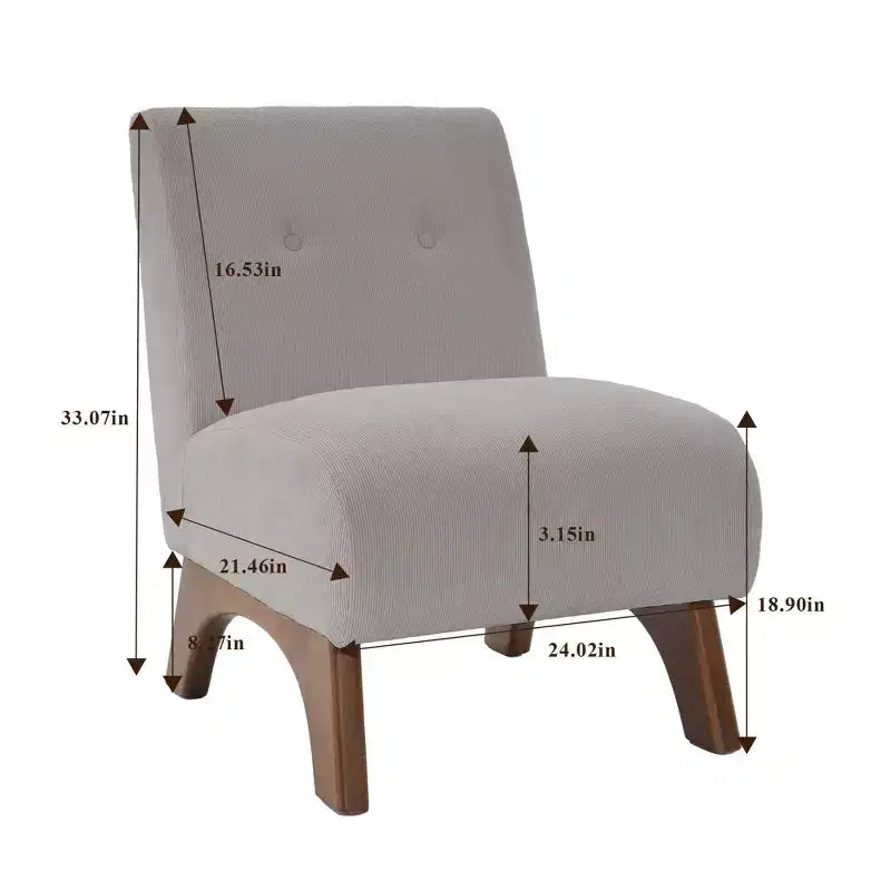 Poltroncina a pozzetto imbottita in velluto a coste con gambe in legno, senza braccioli, per soggiorno, camera da letto