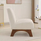Poltroncina a pozzetto imbottita in velluto a coste con gambe in legno, senza braccioli, per soggiorno, camera da letto