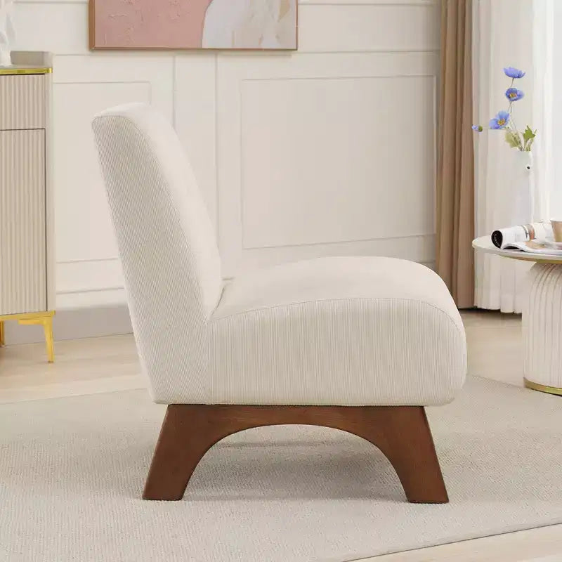 Modern Corduroy Upholstered Slipper Accent Chair with Wood Legs, Armless Reading Chair for Living Room, Bedroom