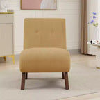 Poltroncina a pozzetto imbottita in velluto a coste con gambe in legno, senza braccioli, per soggiorno, camera da letto