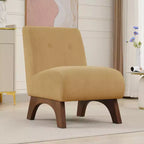 Poltroncina a pozzetto imbottita in velluto a coste con gambe in legno, senza braccioli, per soggiorno, camera da letto