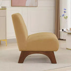 Poltroncina a pozzetto imbottita in velluto a coste con gambe in legno, senza braccioli, per soggiorno, camera da letto