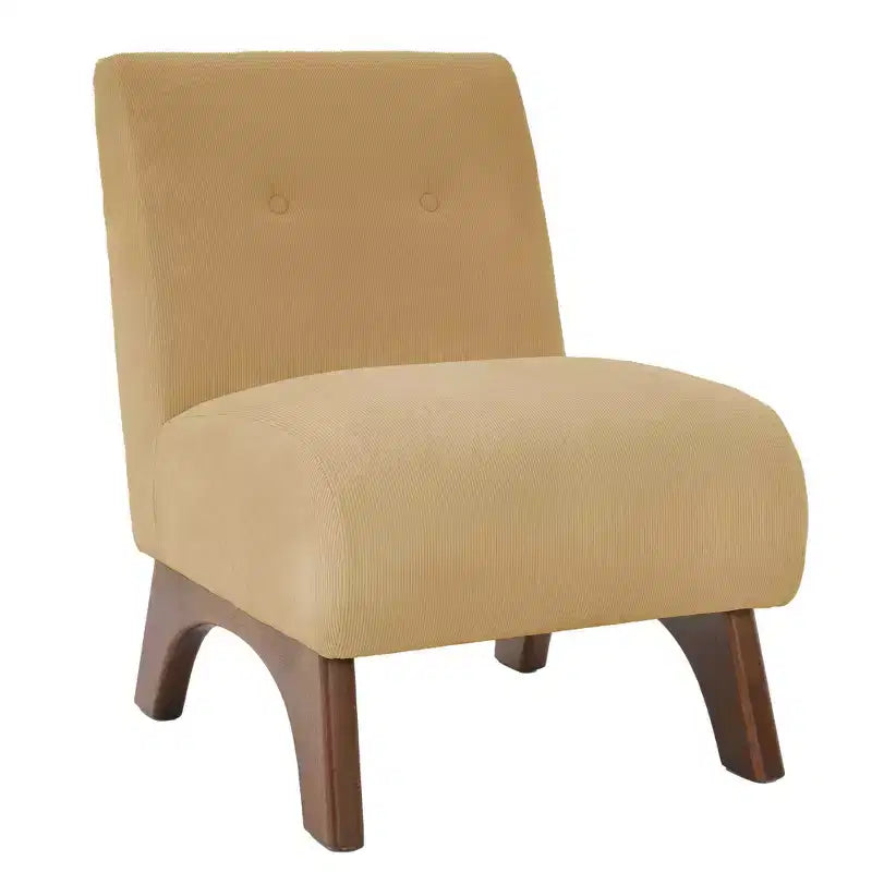 Poltroncina a pozzetto imbottita in velluto a coste con gambe in legno, senza braccioli, per soggiorno, camera da letto