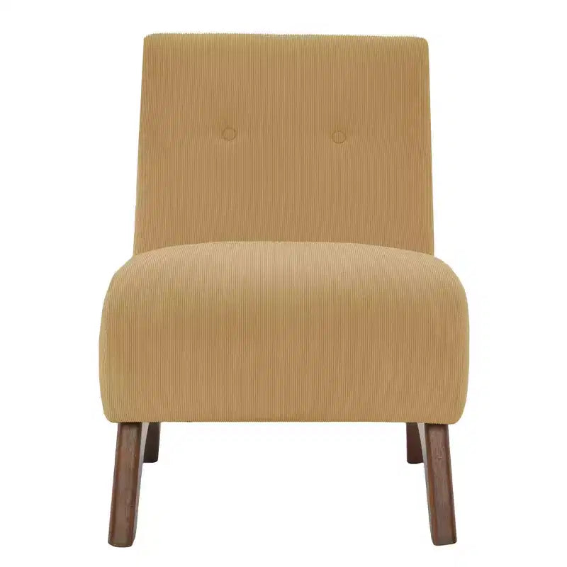 Poltroncina a pozzetto imbottita in velluto a coste con gambe in legno, senza braccioli, per soggiorno, camera da letto