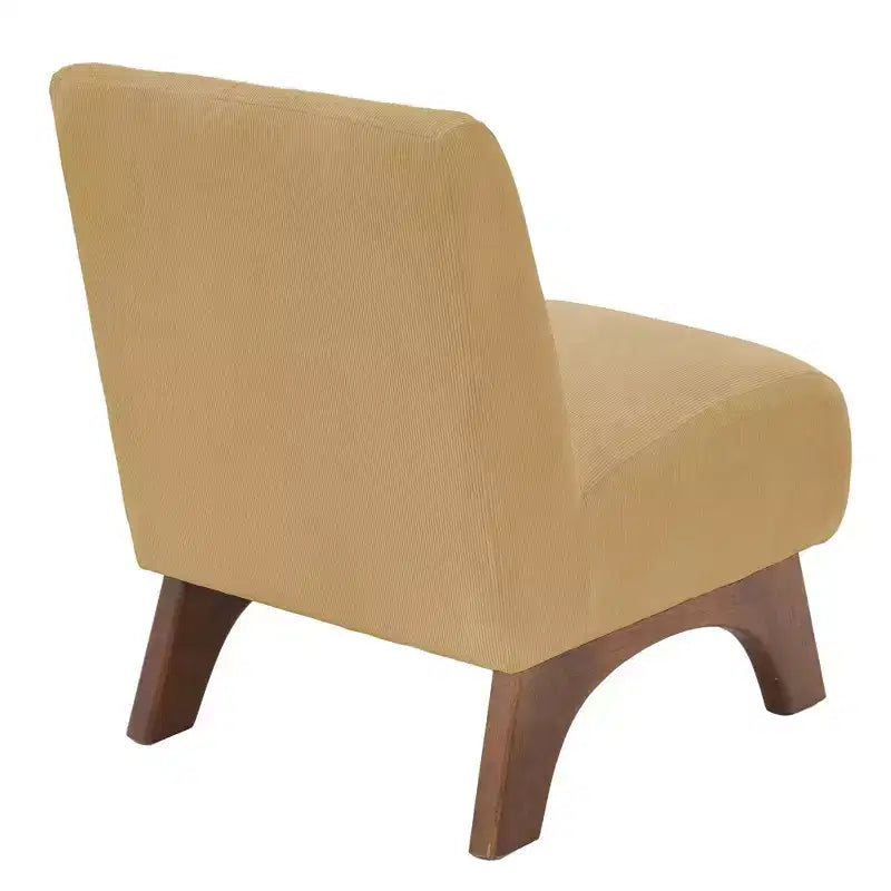 Poltroncina a pozzetto imbottita in velluto a coste con gambe in legno, senza braccioli, per soggiorno, camera da letto