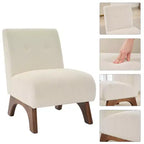 Poltroncina a pozzetto imbottita in velluto a coste con gambe in legno, senza braccioli, per soggiorno, camera da letto