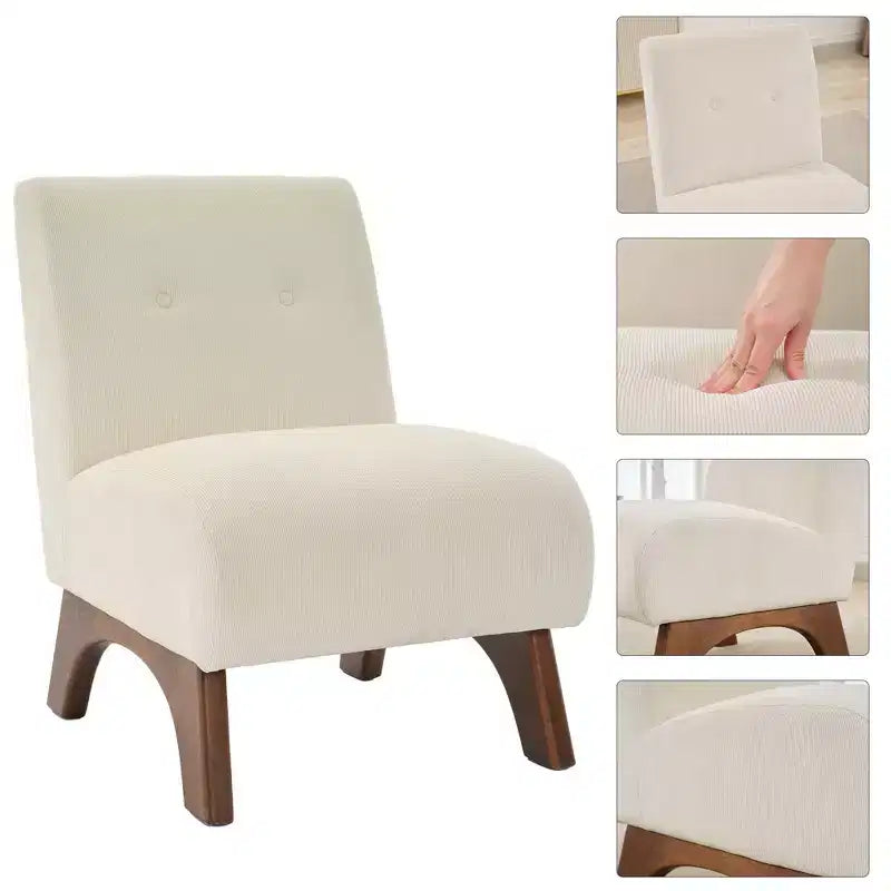Modern Corduroy Upholstered Slipper Accent Chair with Wood Legs, Armless Reading Chair for Living Room, Bedroom