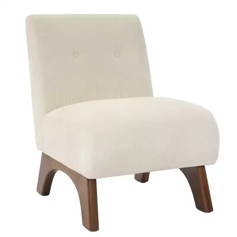 Poltroncina a pozzetto imbottita in velluto a coste con gambe in legno, senza braccioli, per soggiorno, camera da letto