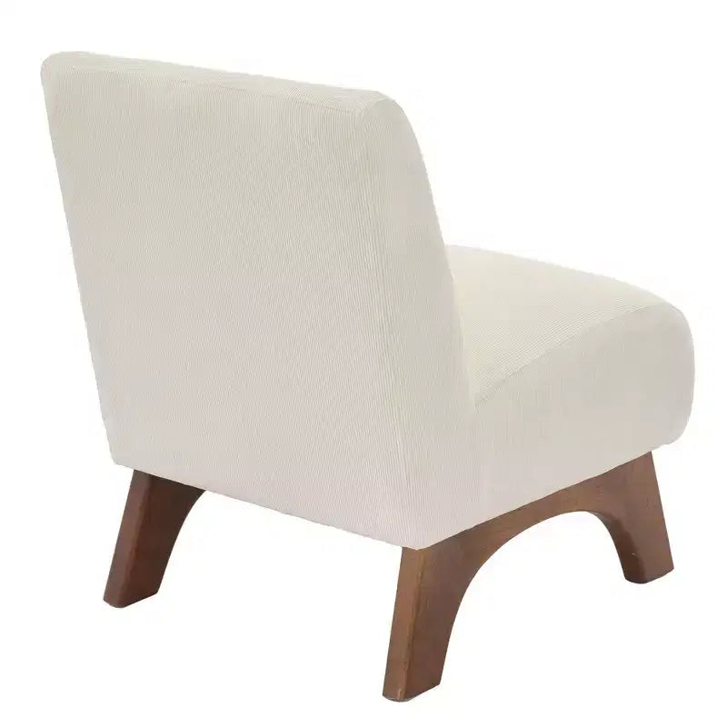 Poltroncina a pozzetto imbottita in velluto a coste con gambe in legno, senza braccioli, per soggiorno, camera da letto