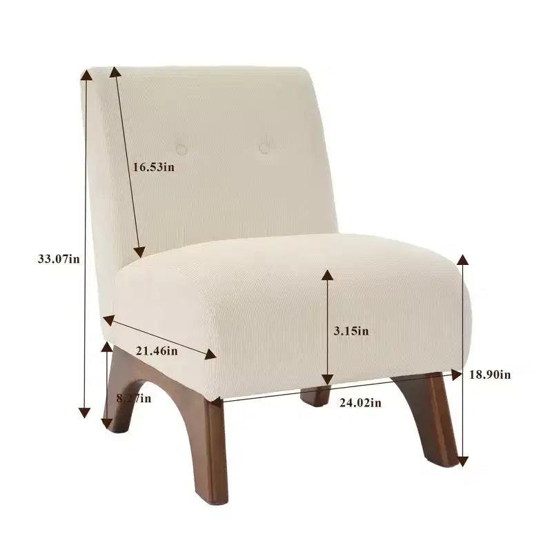 Poltroncina a pozzetto imbottita in velluto a coste con gambe in legno, senza braccioli, per soggiorno, camera da letto