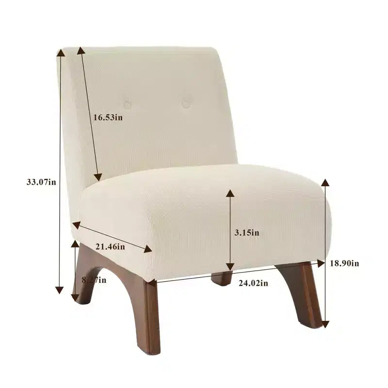 Poltroncina a pozzetto imbottita in velluto a coste con gambe in legno, senza braccioli, per soggiorno, camera da letto