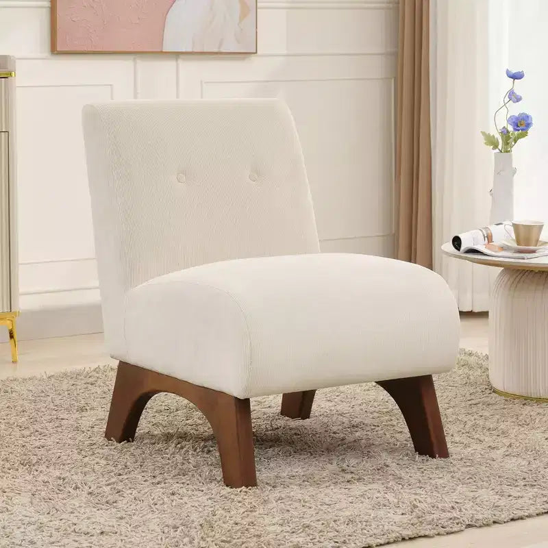 Modern Corduroy Upholstered Slipper Accent Chair with Wood Legs, Armless Reading Chair for Living Room, Bedroom