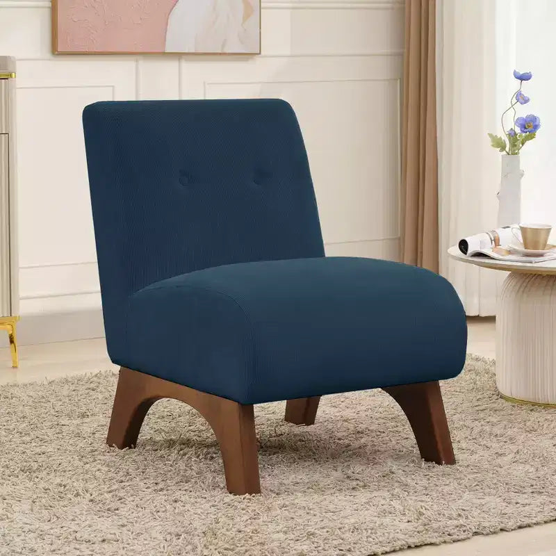 Modern Corduroy Upholstered Slipper Accent Chair with Wood Legs, Armless Reading Chair for Living Room, Bedroom